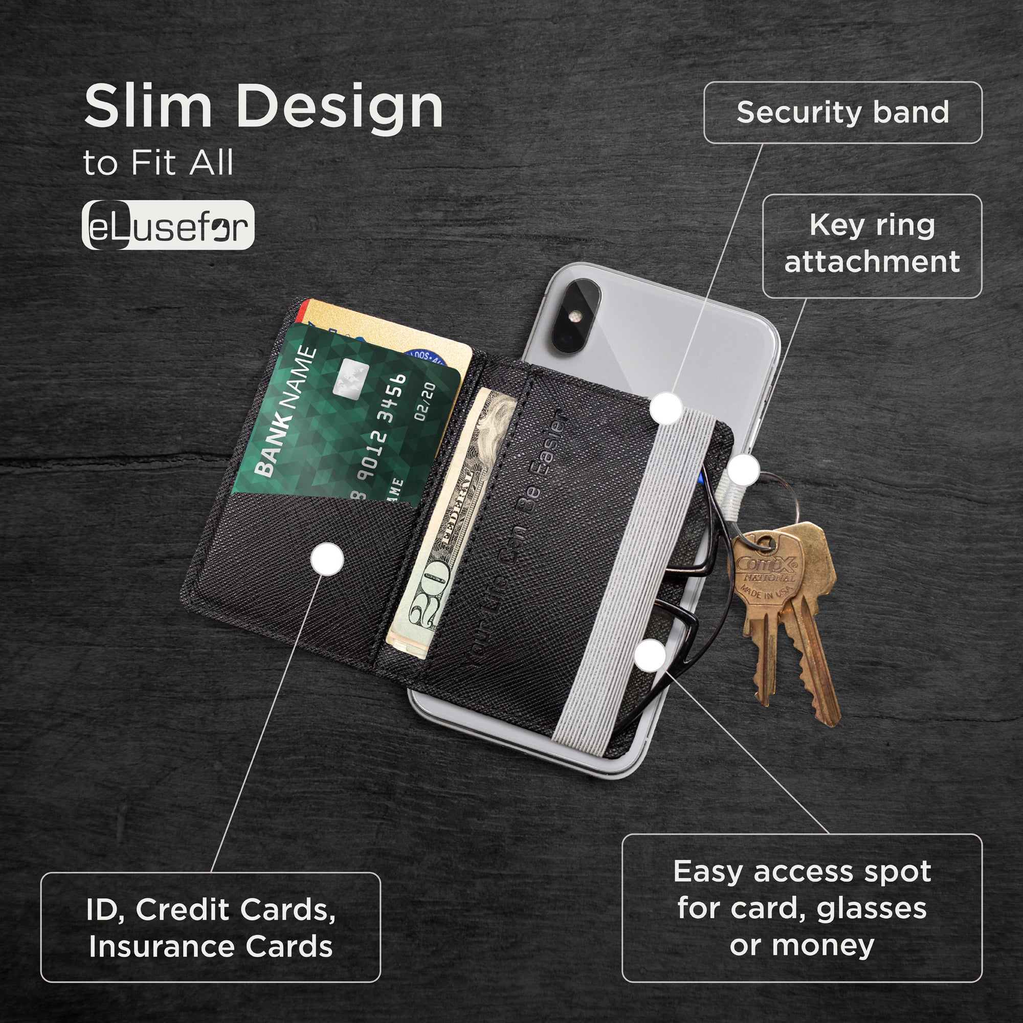 Evelyn Stick-On Phone Wallet for 6 Cards, Cash, IDs and more